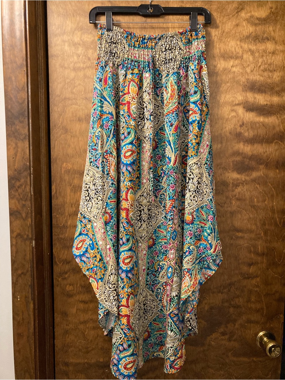 SHEIN Turquoise Multicolor Paisley High-Low Skirt